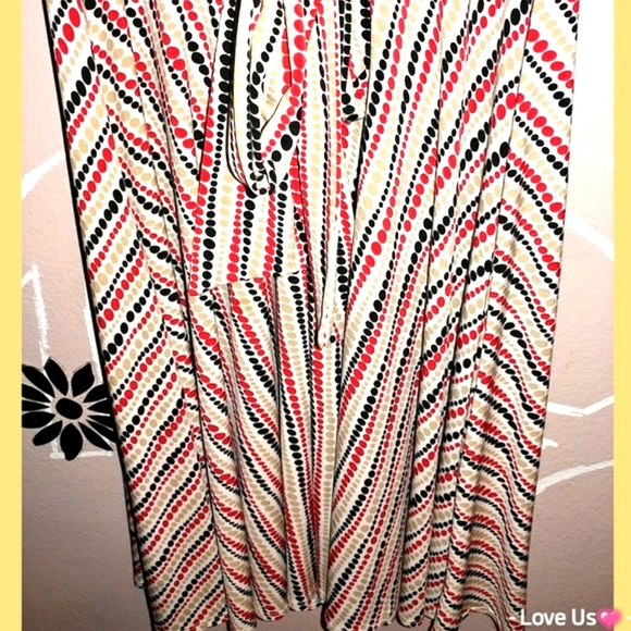 Vintage Red, Black, Light Brown Polka Dot Striped Dress - Picture 4 of 8